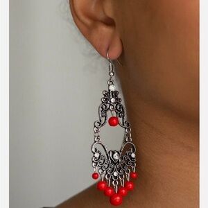 Paparazzi Silver and Red Ornate Earrings